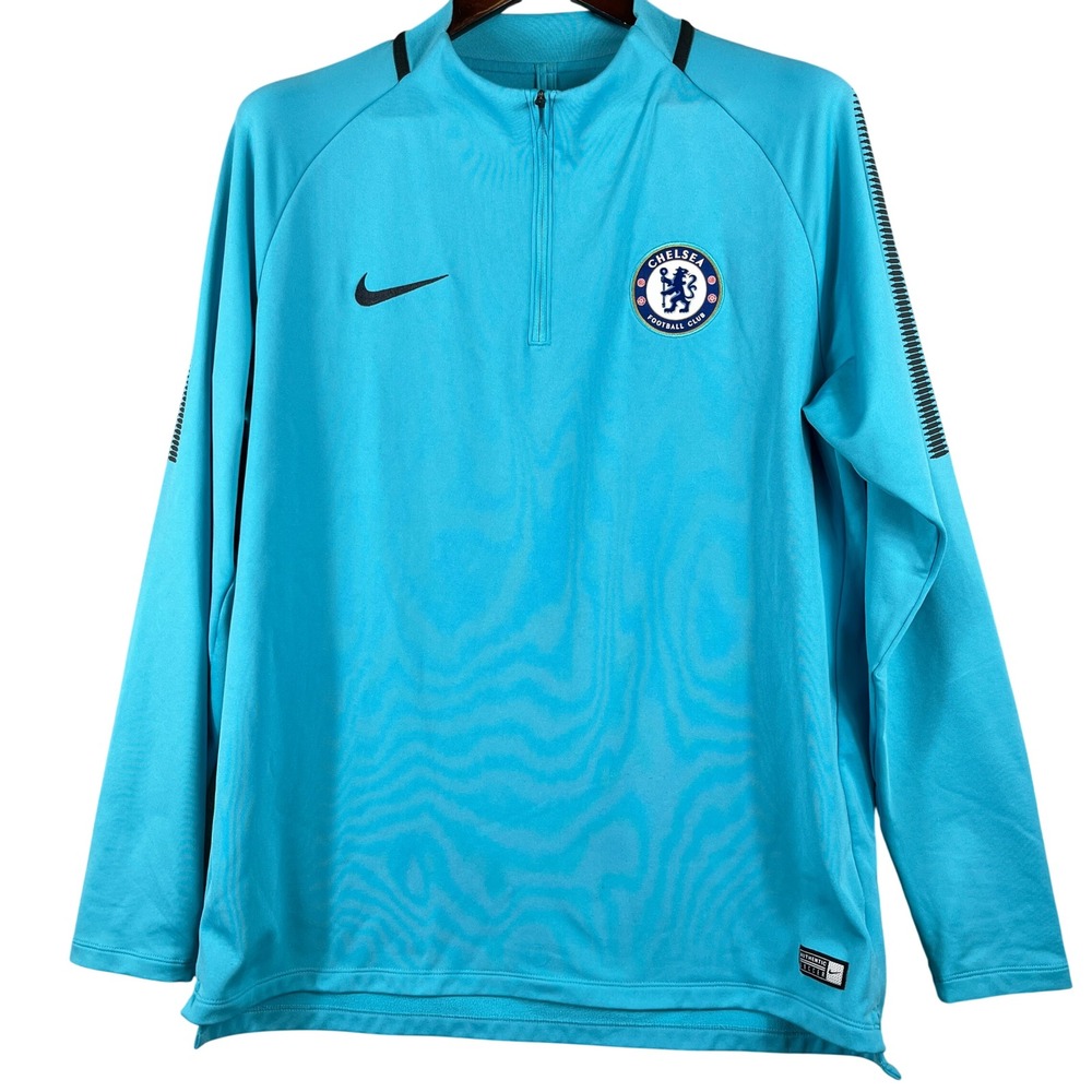 Nike Dri-FIT Chelsea FC Mens XL Quarter Zip Soccer Training Pullover Blue Top